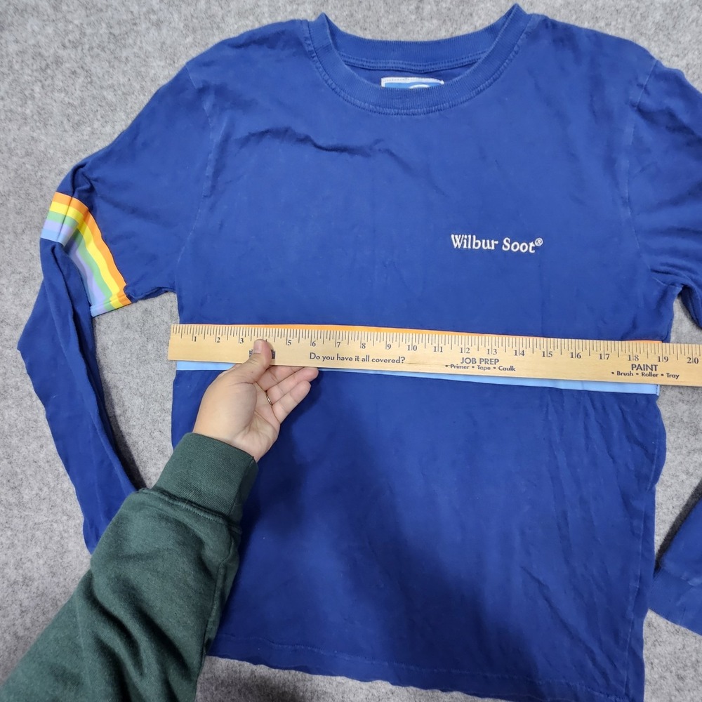 Vintage Wilbur Soot T-Shirt Medium Men Blue Rainbow Stripe Long Sleeve Crew Neck - Picture 5 of 8